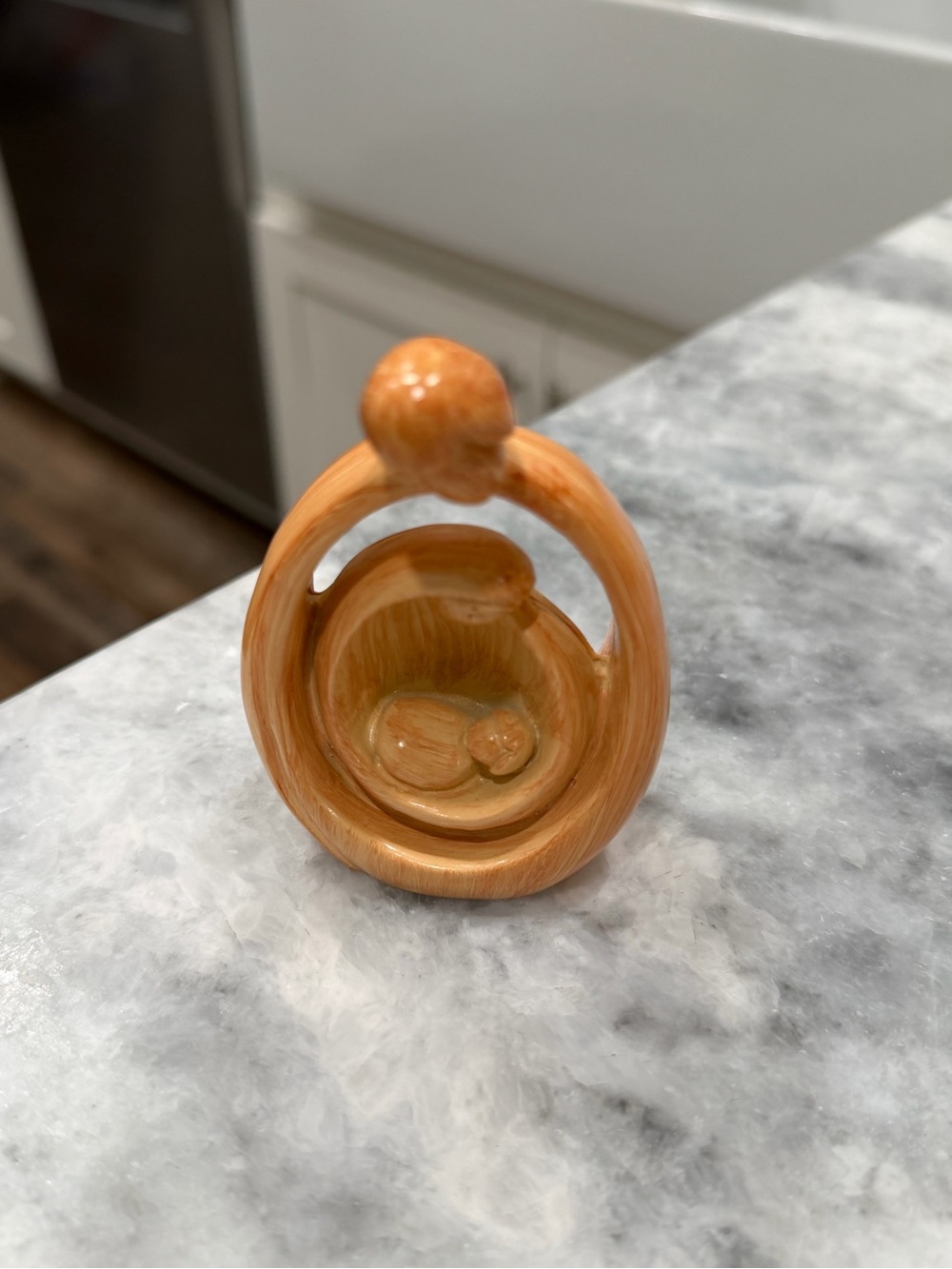Abstract Mother & Baby Ceramic Figurine – Amber Brown Glaze